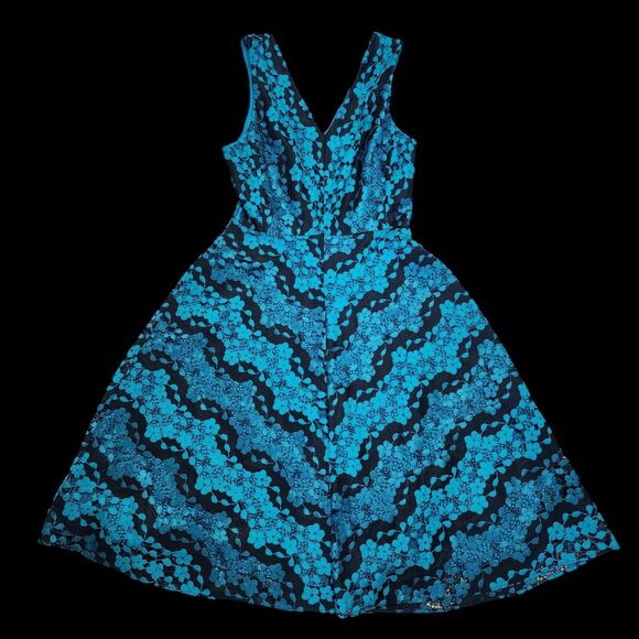 Donna Karan DKNY Floral‎ Lace Fit & Flare Cocktail Dress Black Aqua Green Size 6 - Picture 11 of 11